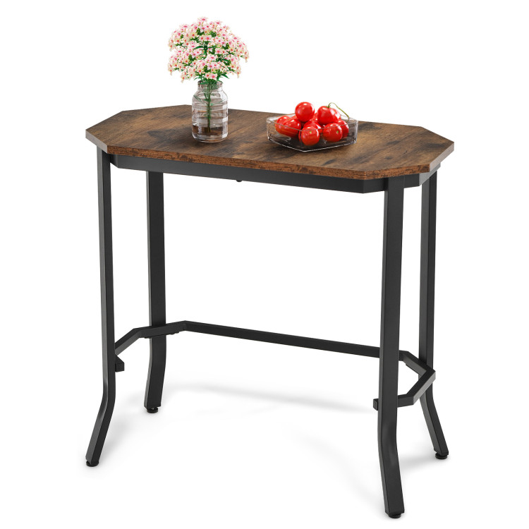 Narrow End Table with Rustic Wood Grain and Stable Steel Frame-Rustic BrownCostway Gallery View 8 of 10
